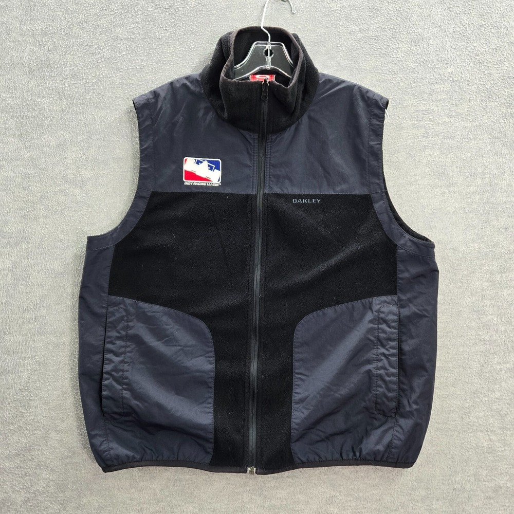 Oakley Men Jacket L Gray Colorblock Vest Mock Neck Full‎ Zip Fleece Pockets 90s